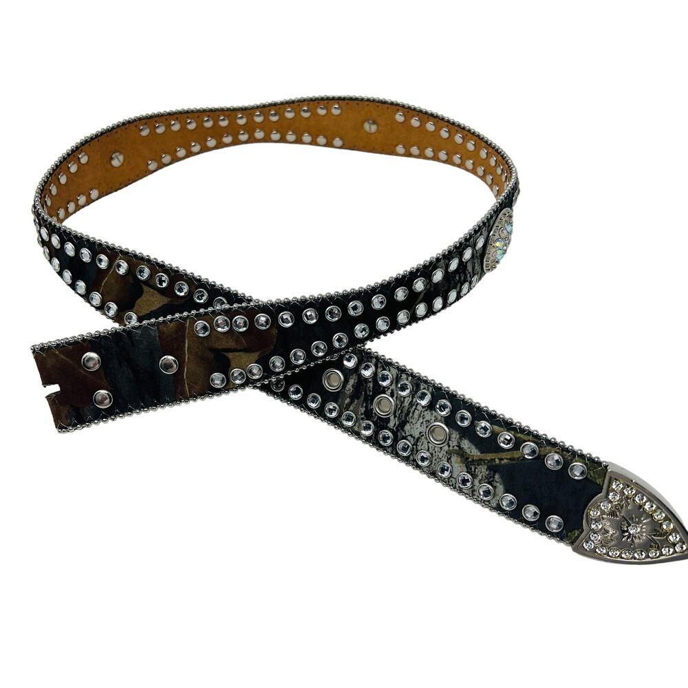 Blazin Roxx Leather Rhinestone Belt Silver Scalloped No Buckle